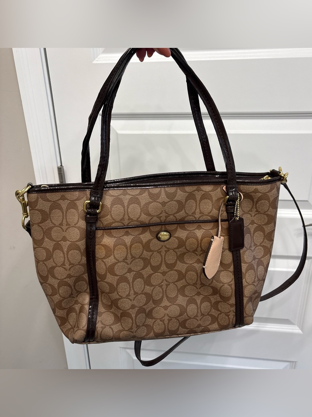 Coach Tan & Dark Brown Signature Canvas Tote